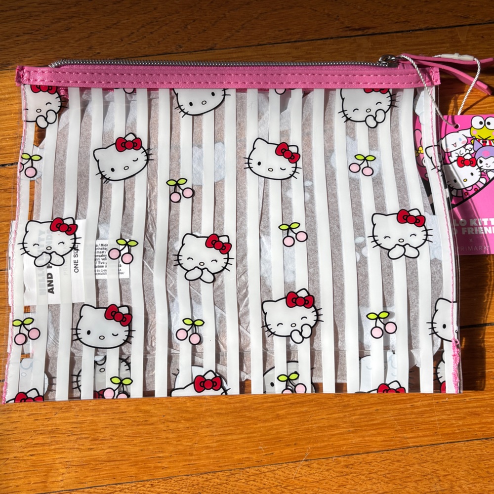 Hello Kitty Pink Striped Cosmetic Pouch